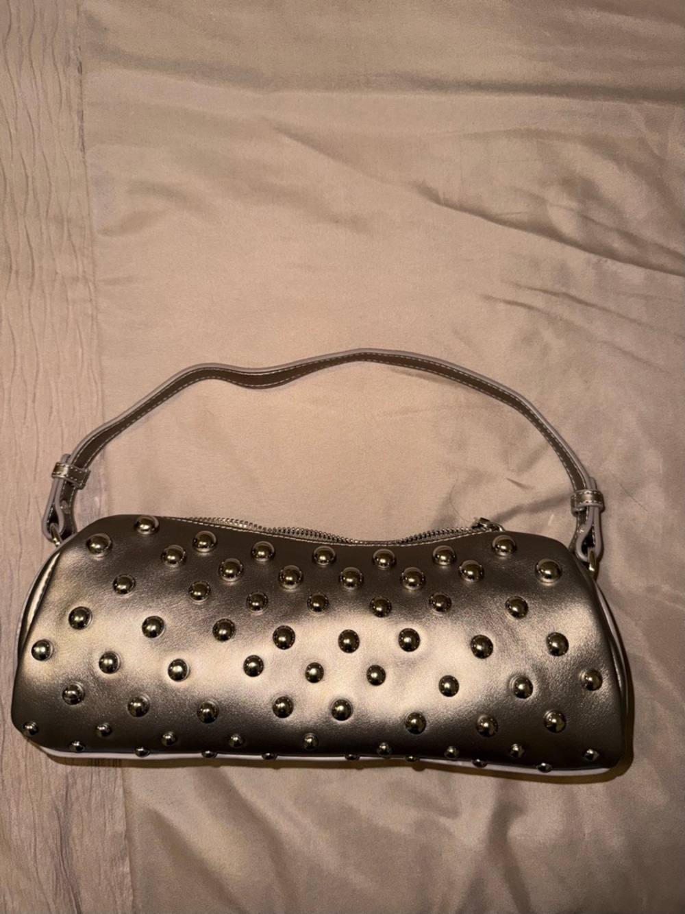 Studded Metallic Silver Shoulder Bag